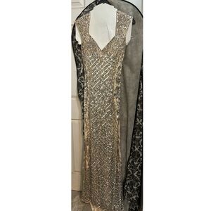 Elegant Silver Sequin Evening Gown